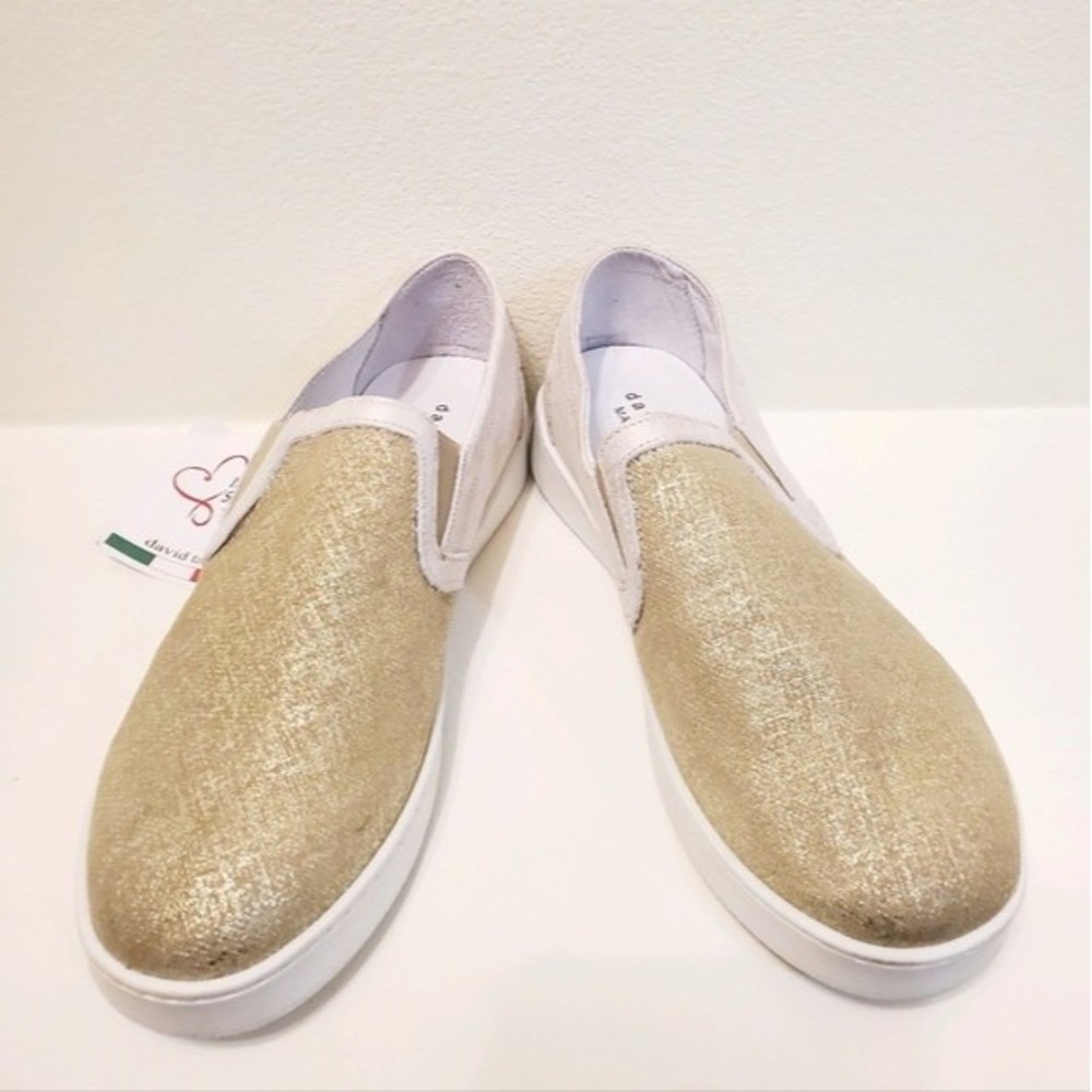Womens David Tate Valentina Metallic Gold Slip-on Sneaker NWT